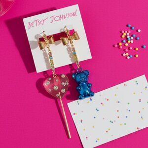 Betsey Johnson Asymmetrical Gummy Bear Heart Lollipop Earrings - New on Card